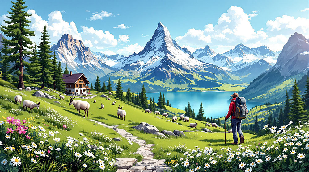 KI generiertes Bild Schweizer Berge KI generiertes Bild Schweizer Berge